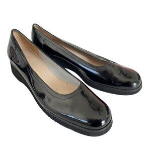 Ferragamo Womens 8.5 AA Black Patent Leather Low Platform Slip On Ballet Shoes